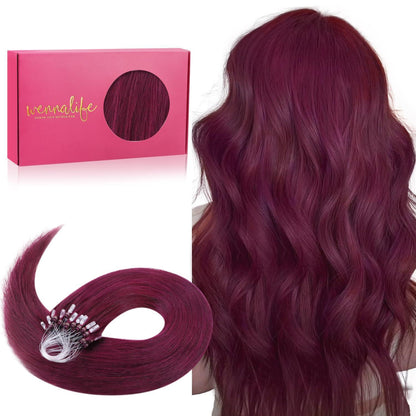 Echthaar Microring Extensions – Hellburgund 45cm