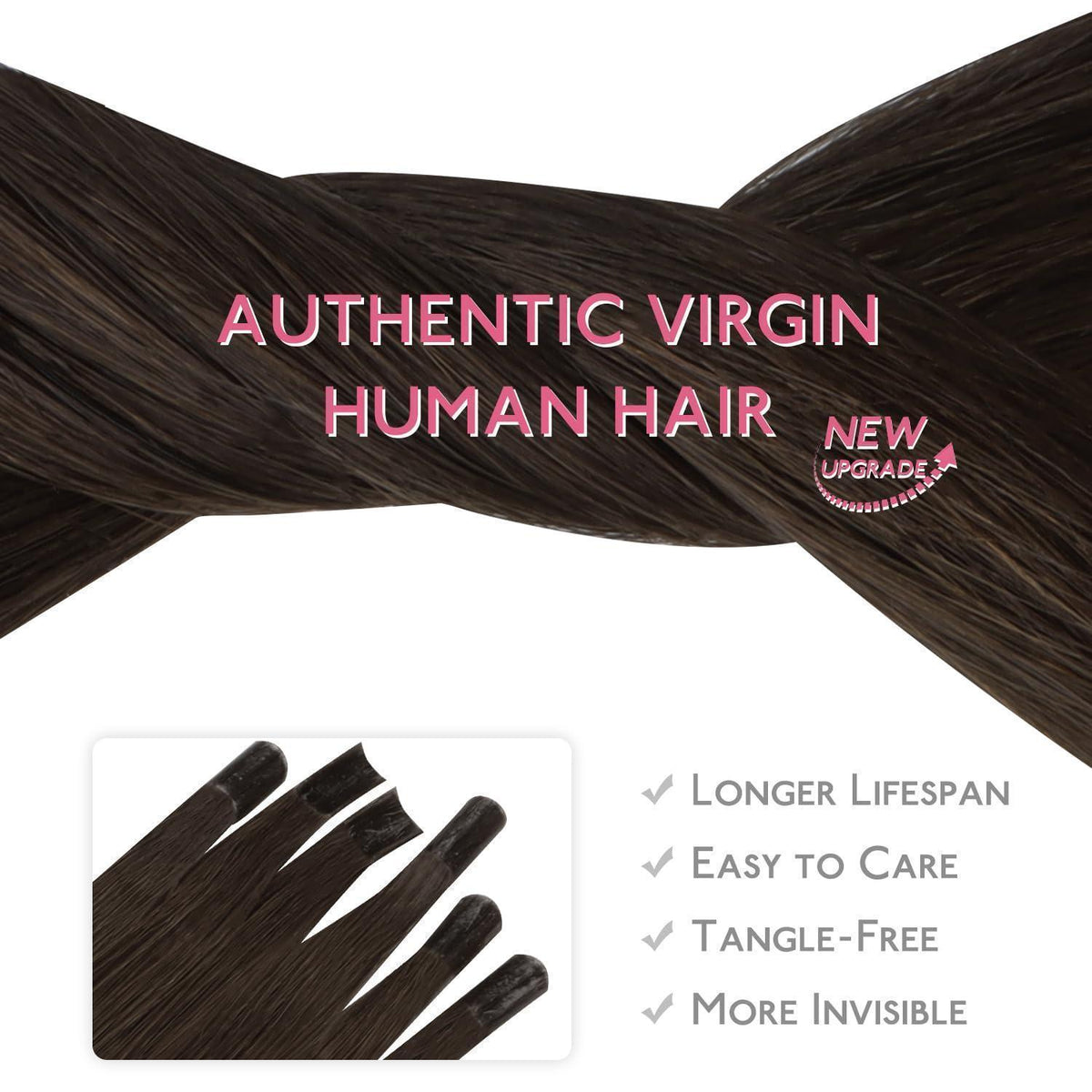Echthaar Extensions U-Tip Schokoladenbraun 60cm