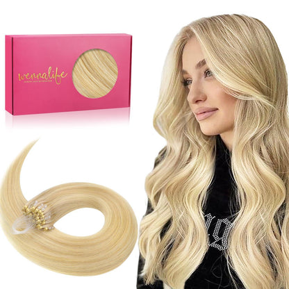 Echthaar Microring Extensions Hellblond Highlights 45cm