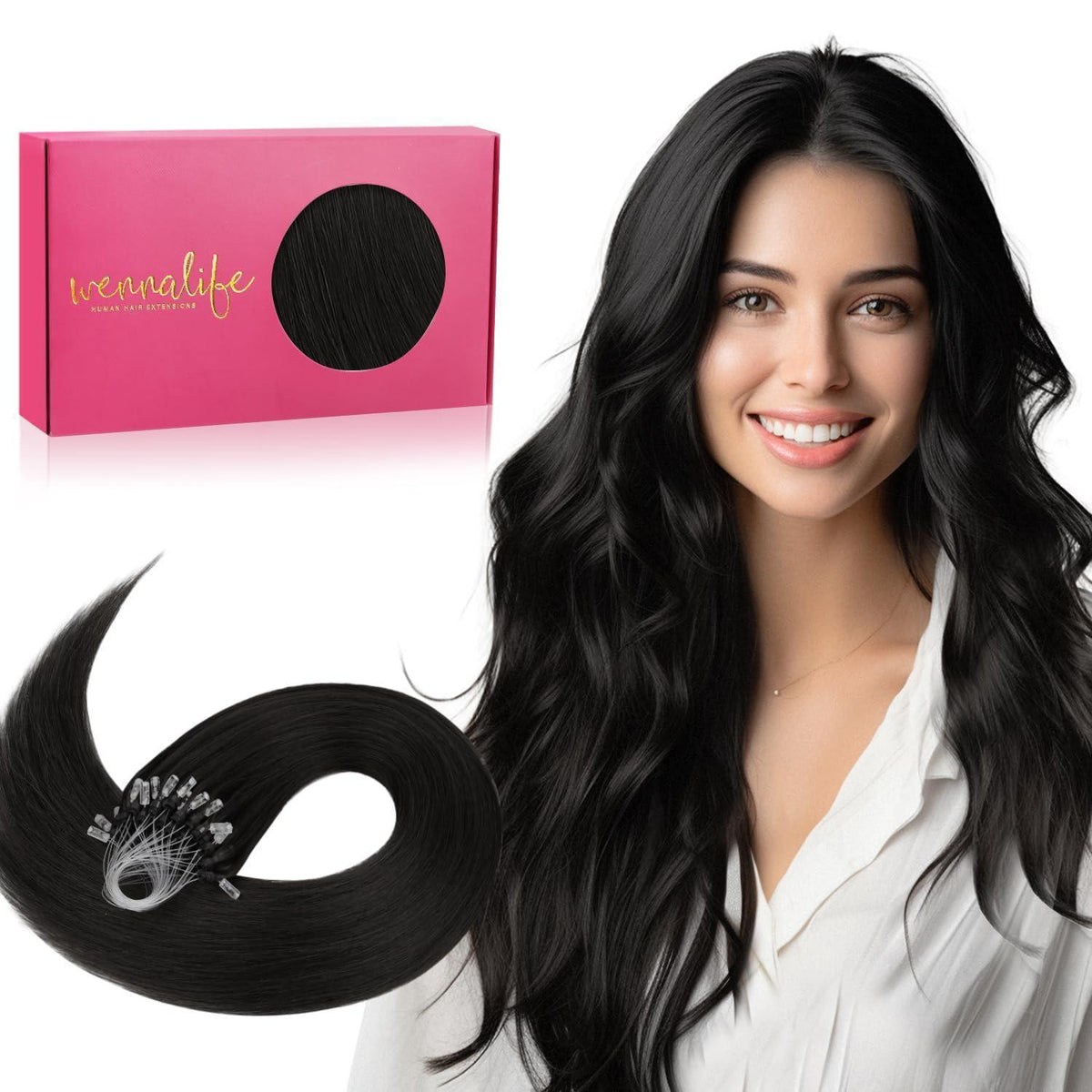 Echthaar Microring Extensions Schwarz 50g – Remy Haarverlängerung