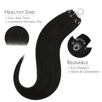 Echthaar Microring Extensions Schwarz 50g – Remy Haarverlängerung