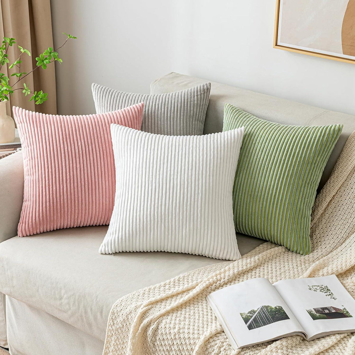 EMEMA Kissenbezug Kordsamt Dekorativ 40x60 cm Weiß 2er Set