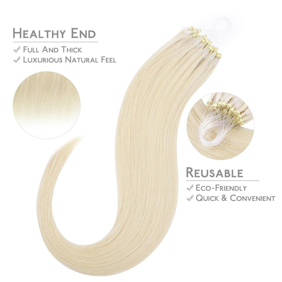 Remy Echthaar Microring Extensions Platinblond 50g/55cm