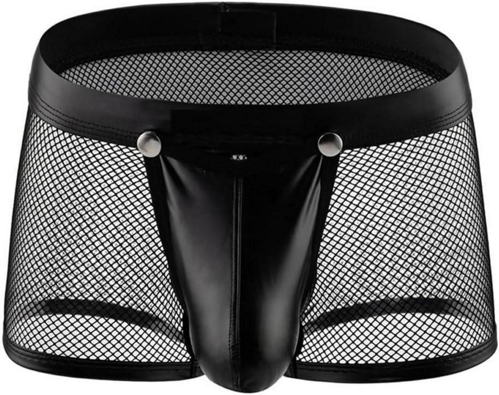 Erotische Leder Boxershorts Schwarz Netz Wetlook für Männer
