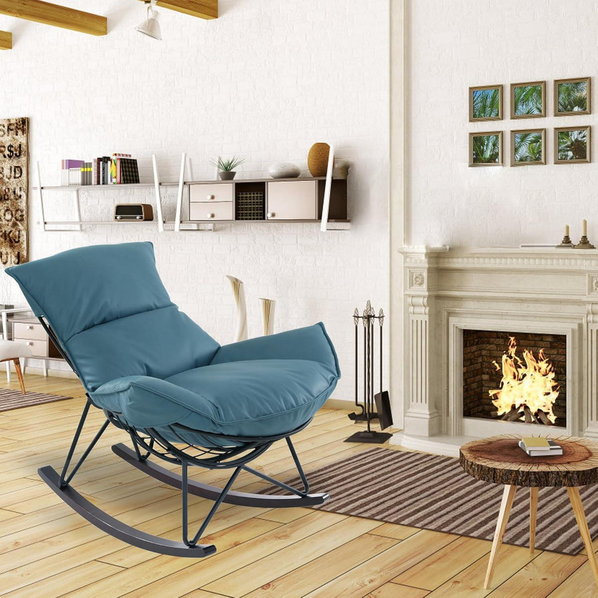 Moderner Schaukelsessel Blau – Bequemer Relaxsessel mit Metallgestell