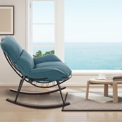 Moderner Schaukelsessel Blau – Bequemer Relaxsessel mit Metallgestell