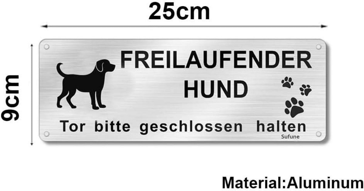 Hinweisschild Hund Aluminium Selbstklebend 25x9cm I Vorsicht