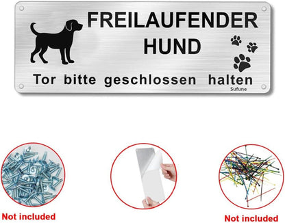 Hundewarnschild Aluminium selbstklebend 25x9cm Silber