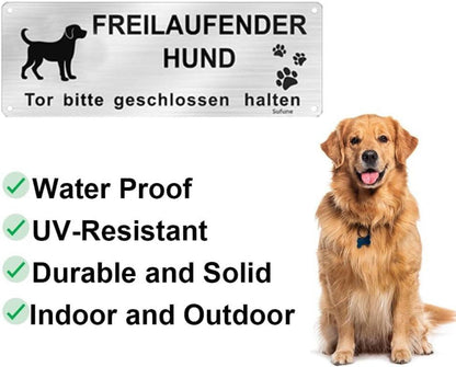 Achtung Hund Schild Aluminium Selbstklebend 25x9cm Silber