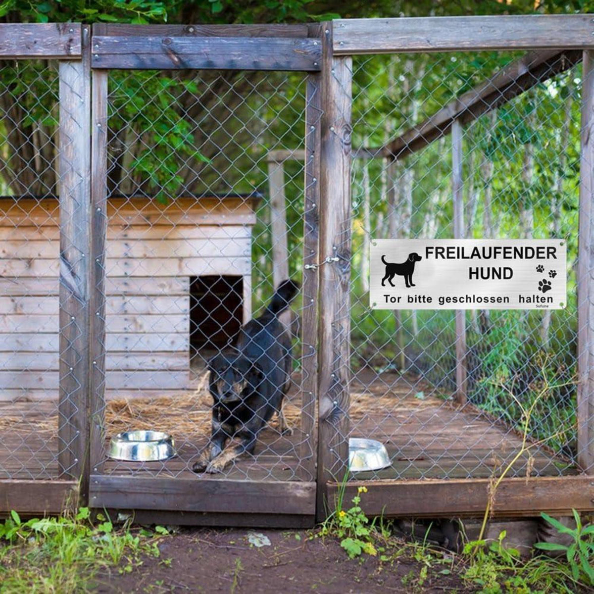 Vorsicht Hundeschild Aluminium Selbstklebend, 25x9cm