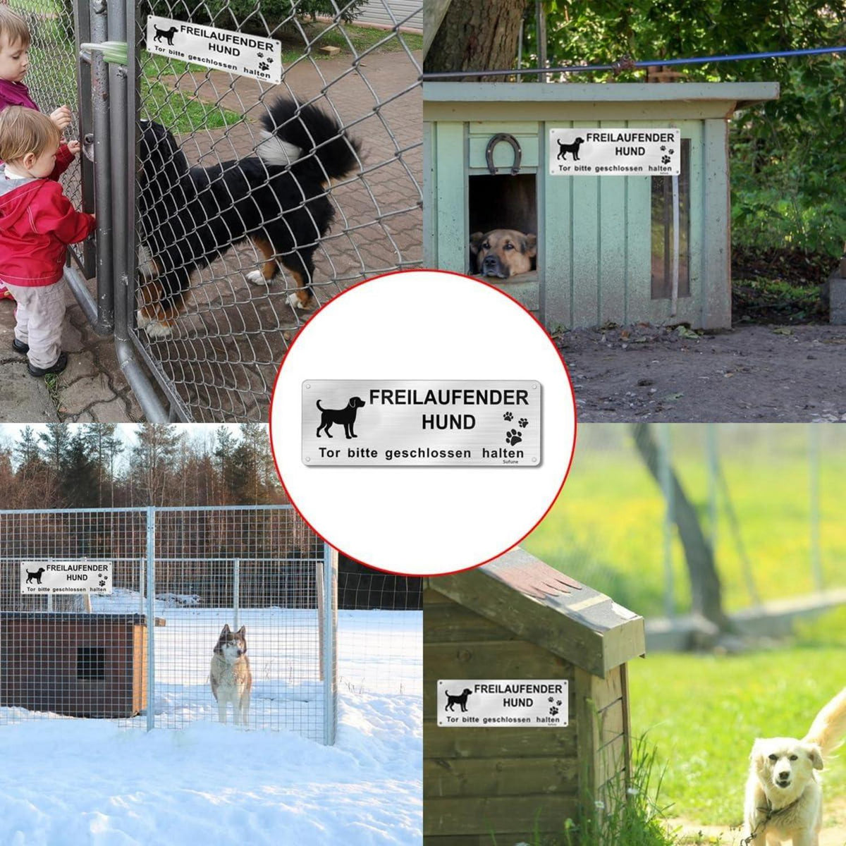 Vorsicht Freilaufender Hund Warnschild Aluminium 25x9cm Selbstklebend