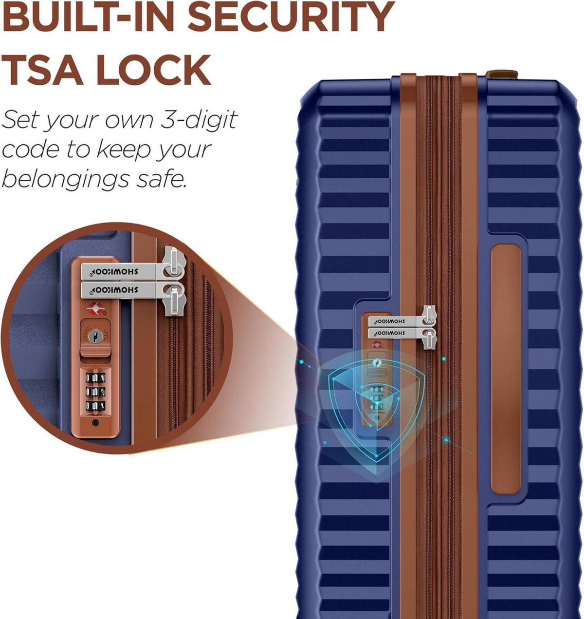 Showkoo Hartschalen Kofferset 3tlg Leicht Erweiterbar 100% PC TSA 360° Rollen