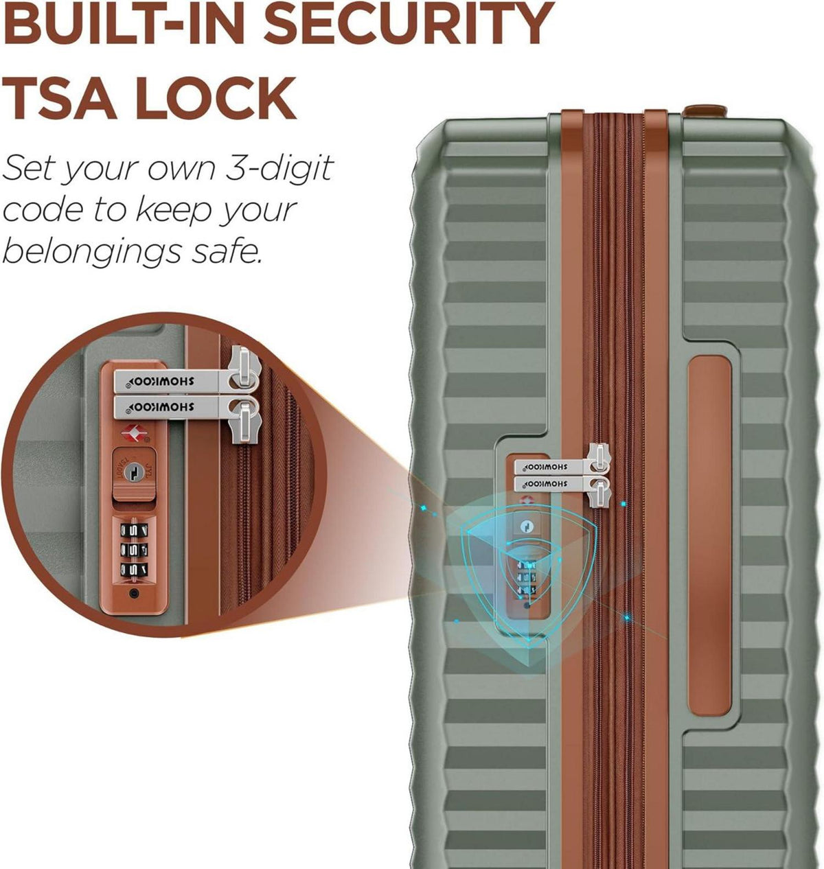 SHOWKOO Kofferset 3tlg Hartschale PC Leicht Handgepäck TSA 360° Rollen (M L XL