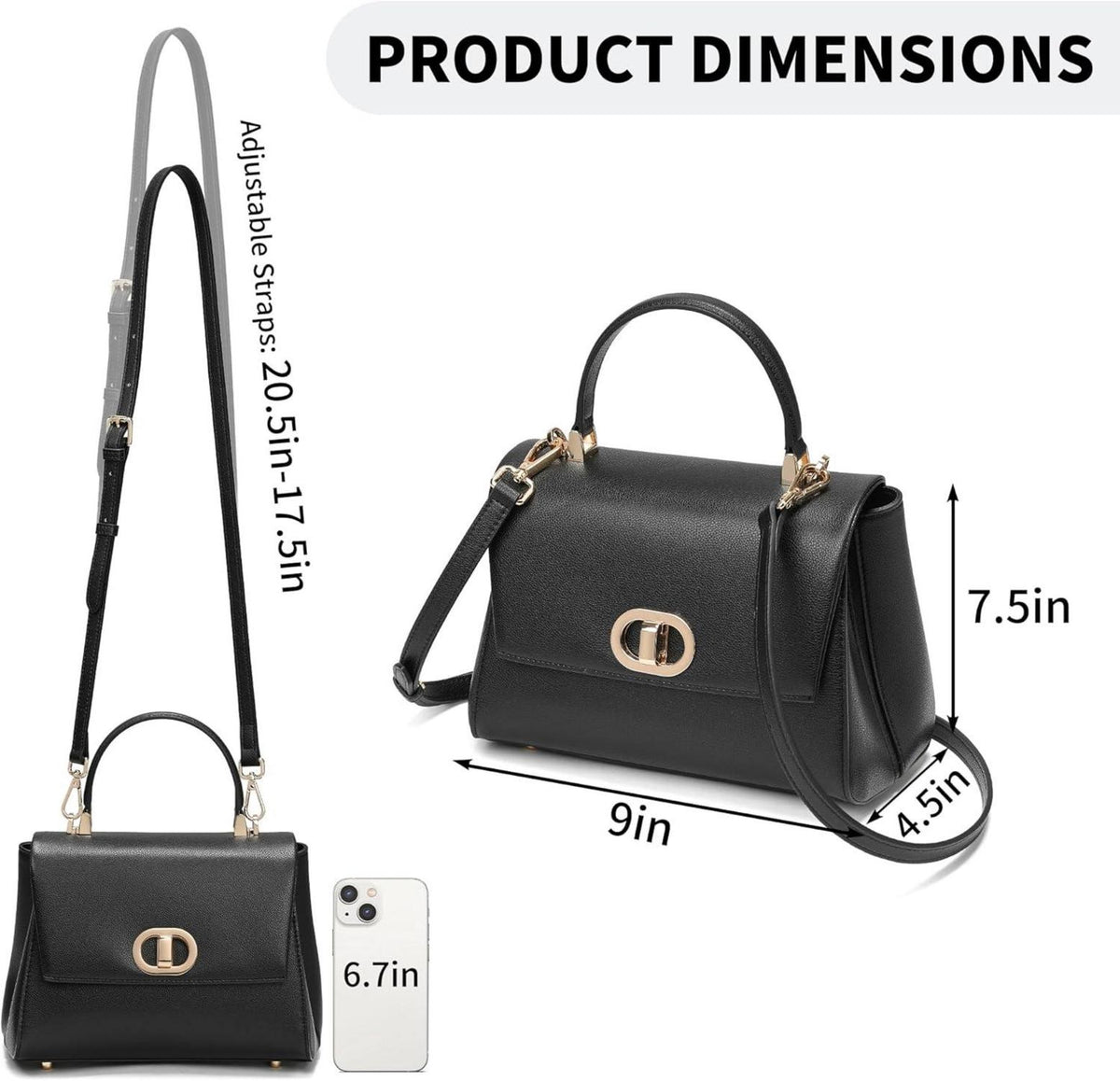 Damen Handtasche Leder Umhängetasche Crossbody Schwarz