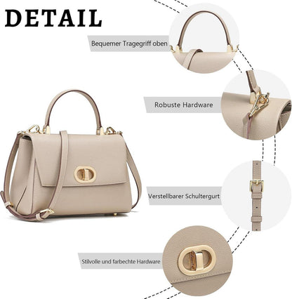 Handtasche Damen Leder Umhängetasche abnehmbarer Schultergurt Beige