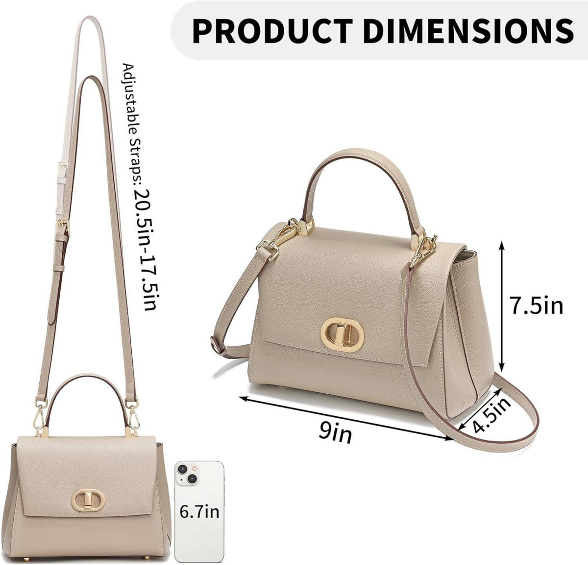 Damen Handtasche Umhängetasche Leder abnehmbarer Schultergurt Khaki