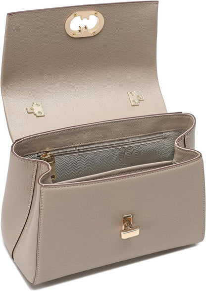 Handtasche Damen Leder Umhängetasche abnehmbarer Schultergurt Beige