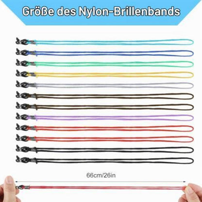 12er Set Nylon Brillenbänder – Bunt & Verstellbar