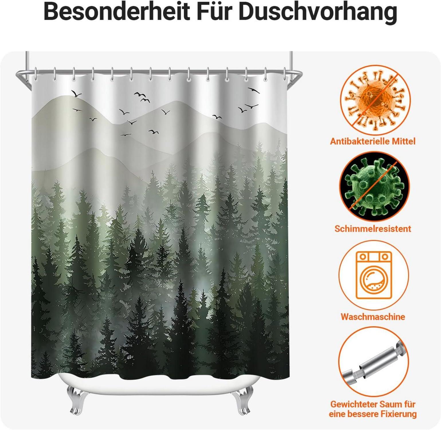 Duschvorhang Wald Antischimmel Textil 150x180cm 8 Ösen Badezimmer 9er Pack
