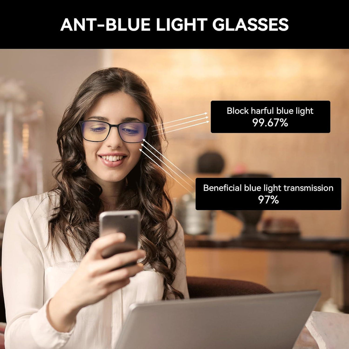 Blaulichtfilter Lesebrille Herren Eckig mit Dioptrien
