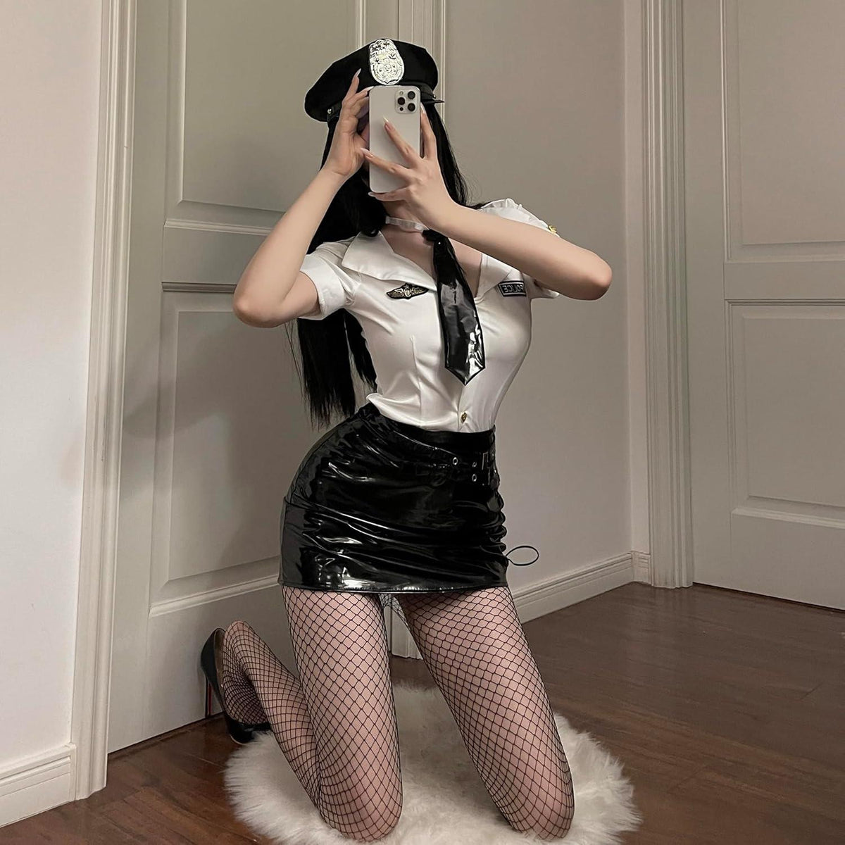 Sexy Damen Polizei Kostüm Set 7-teilig Cosplay Uniform Fasching Karneval