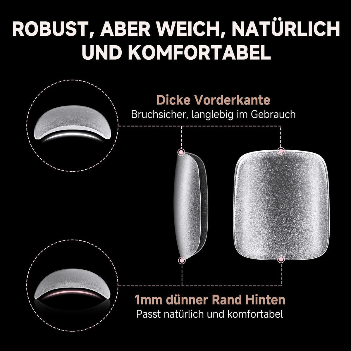 Fußnägel zum Aufkleben 216 Stück – 15 Größen, Klar & Quadratisch