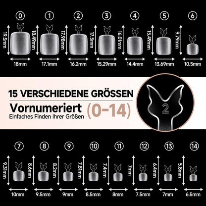 Fußnägel zum Aufkleben 216 Stück – 15 Größen, Klar & Quadratisch
