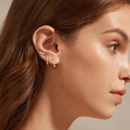 Damen Ohrringe Set Silber 925 Zirkonia Creolen Studs 3 Paar
