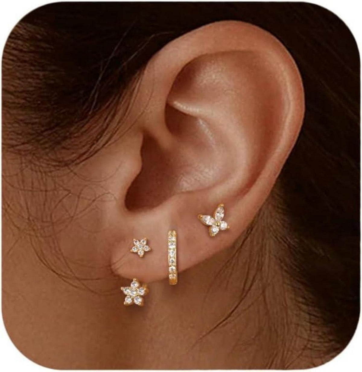 Ohrringe Set Silber 925 Damen Zirkonia Creolen 14 Karat vergoldet
