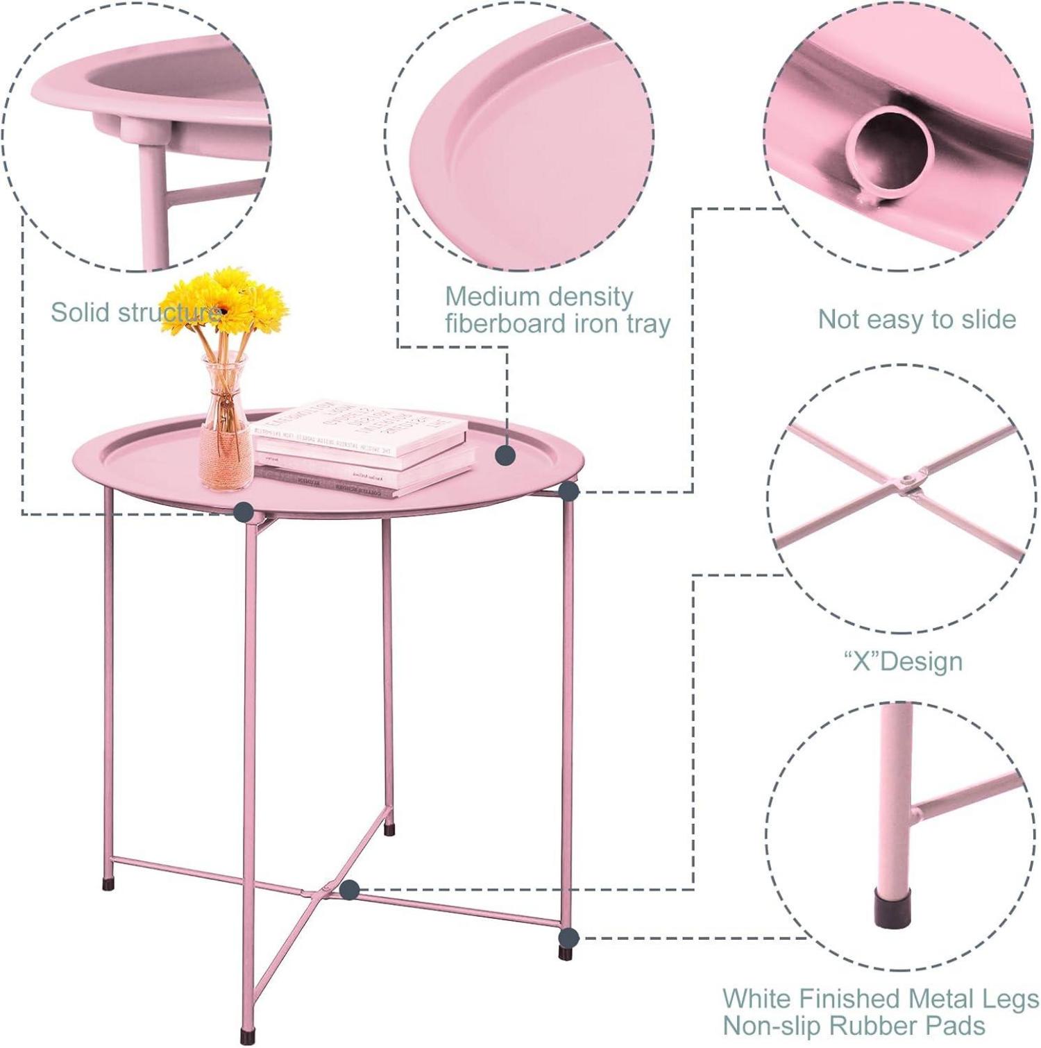 Huhote Runder Beistelltisch Metalltablett Wohnzimmer Balkon Rosa