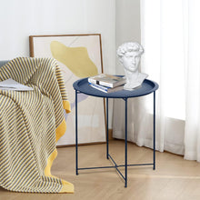 Runder Beistelltisch Metall Blau Stauraum Couchtisch modern