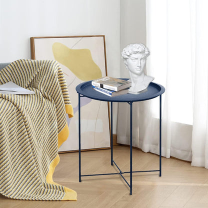 Runder Beistelltisch Metall Blau Stauraum Couchtisch modern
