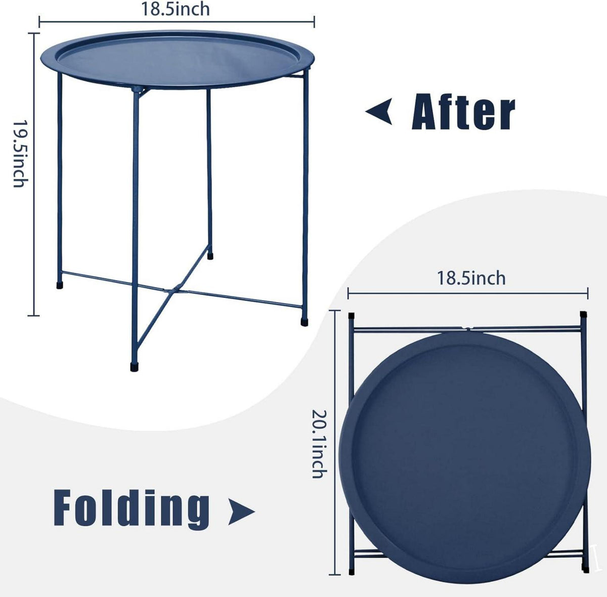 Runder Metall Beistelltisch Blau Stabiler Tisch mit Stauraum