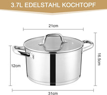 20cm Edelstahl Kochtopf mit Glasdeckel 3,7L für alle