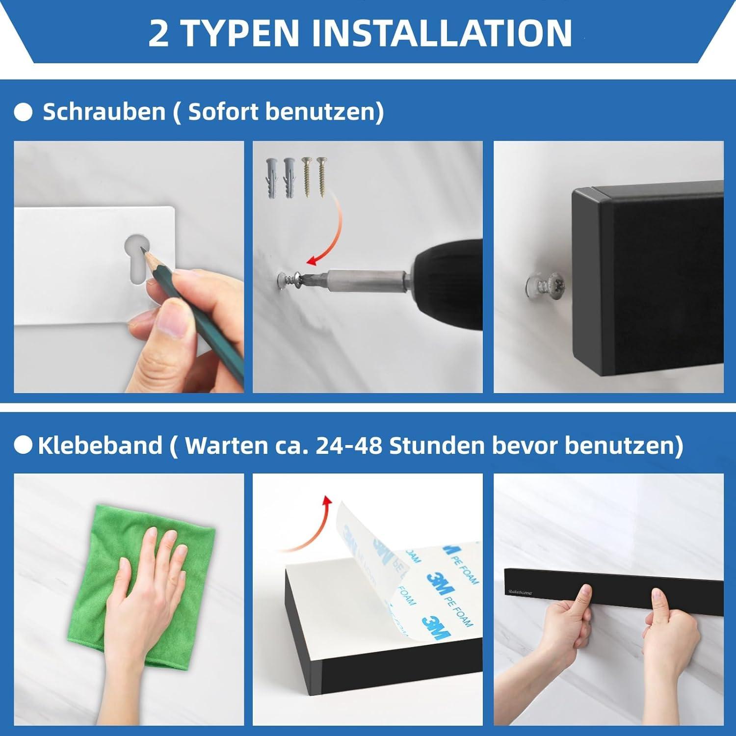 Magnetleiste Messerhalter Edelstahl 40CM Schwarz Magnetisch Selbstklebend Bohren 3 Haken