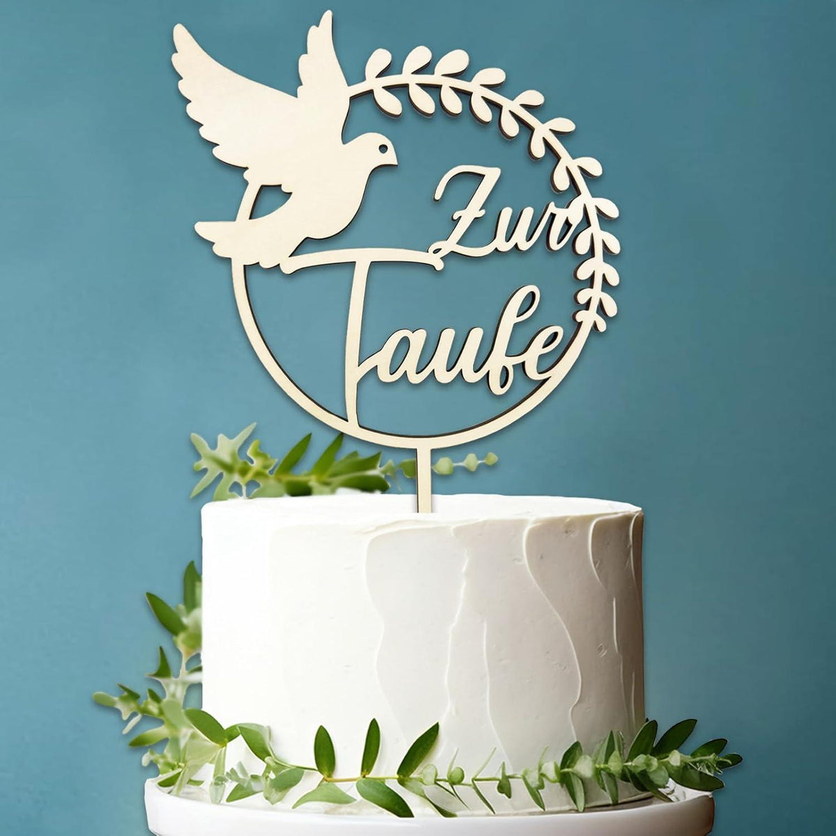 Holz Cake Topper zur Taufe Mädchen Junge 18.5 x 28.3 cm