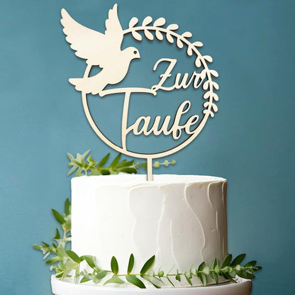 Holz Cake Topper zur Taufe Mädchen Junge 18.5 x 28.3 cm