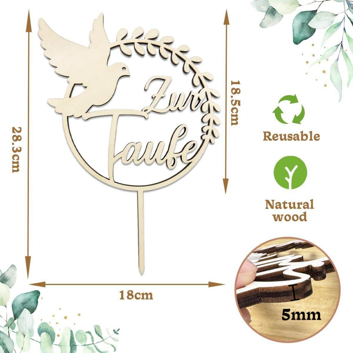 Holz Cake Topper Taufe Mädchen Junge Tortendeko 18.5x28.3cm