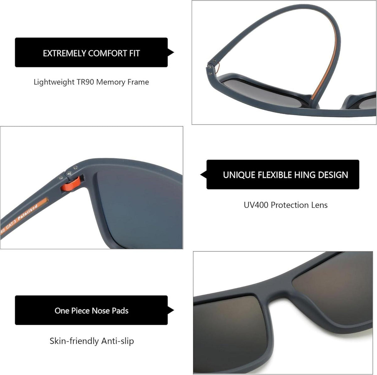 Polarisierte Sonnenbrille TR90 Rahmen UV400 Schutz Quadrat