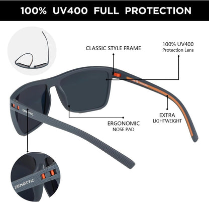 Polarisierte Herren Sonnenbrille TR90 Rahmen UV400 Schutz quadratisch Grau/Orange