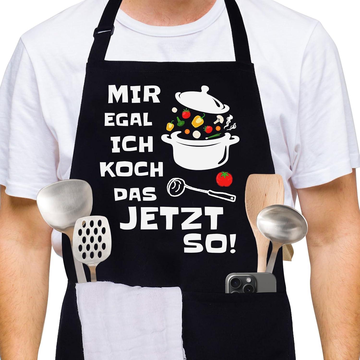 Lustige Kochschürze Schwarz Baumwolle Taschen Verstellbar