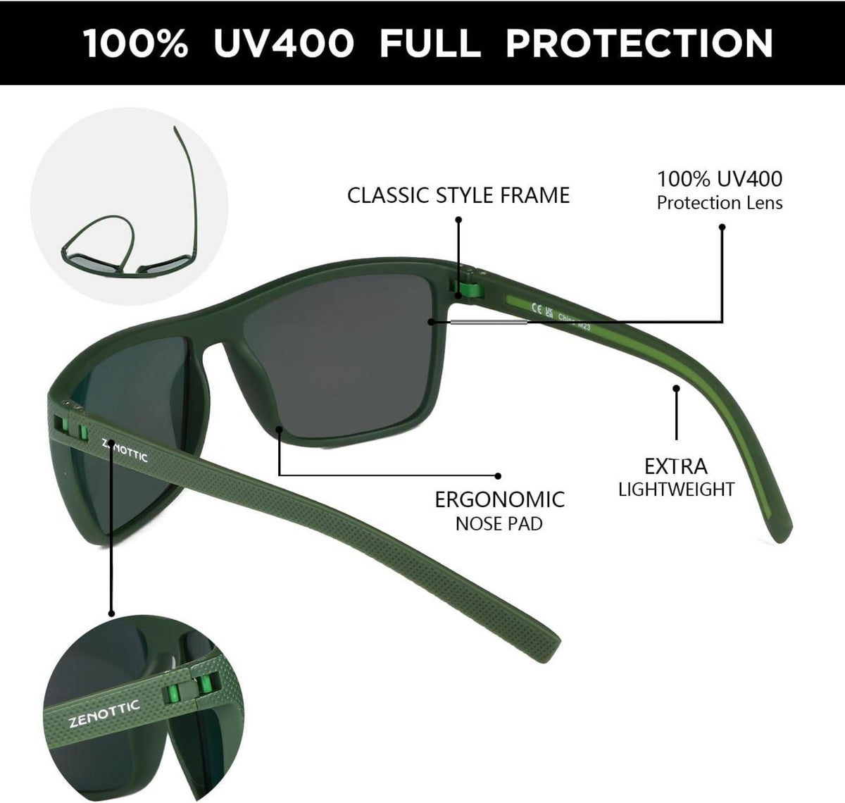 Polarisierte Sonnenbrille Herren TR90 Rahmen UV400 Schutz Grün/Lila