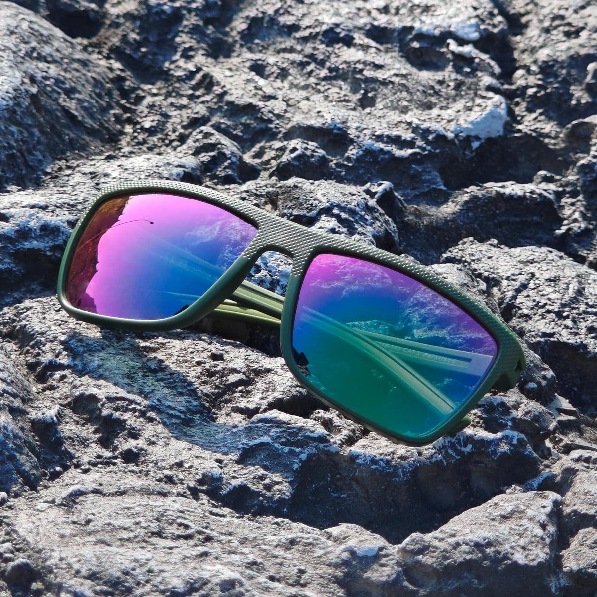 ZENOTTIC Polarisierte Herren Sonnenbrille TR90 Rahmen UV400 Schutz Grün/Lila