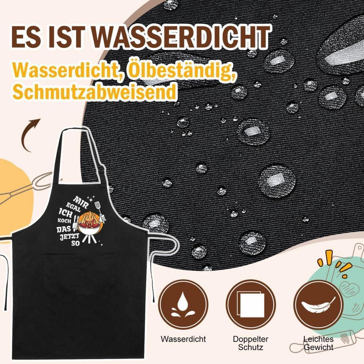 Kochschürze Baumwolle mit Taschen – Schwarz, Verstellbar