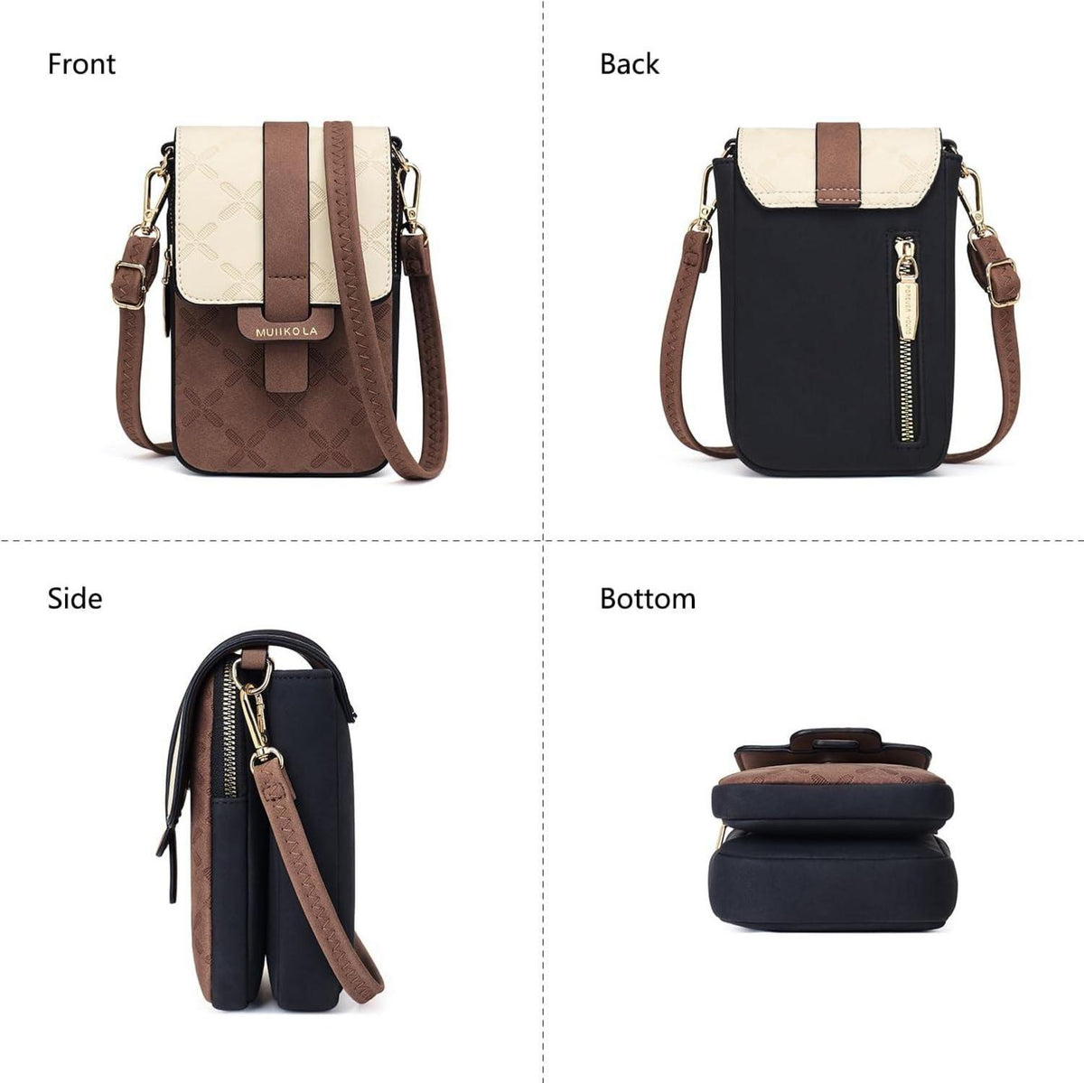 Handytasche Damen RFID Leder Umhängetasche Geldbörse Schwarz