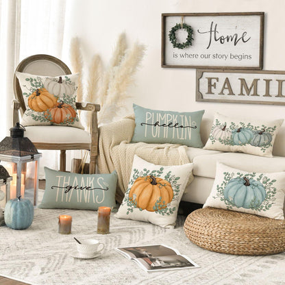 Artoid Kürbis Herbst Kissenbezüge Set 4er 30x50 cm Blau
