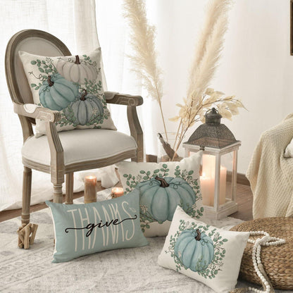 Herbst Kürbisse Blau Kissenbezüge 30x50 cm 4er Set Sofa Couch
