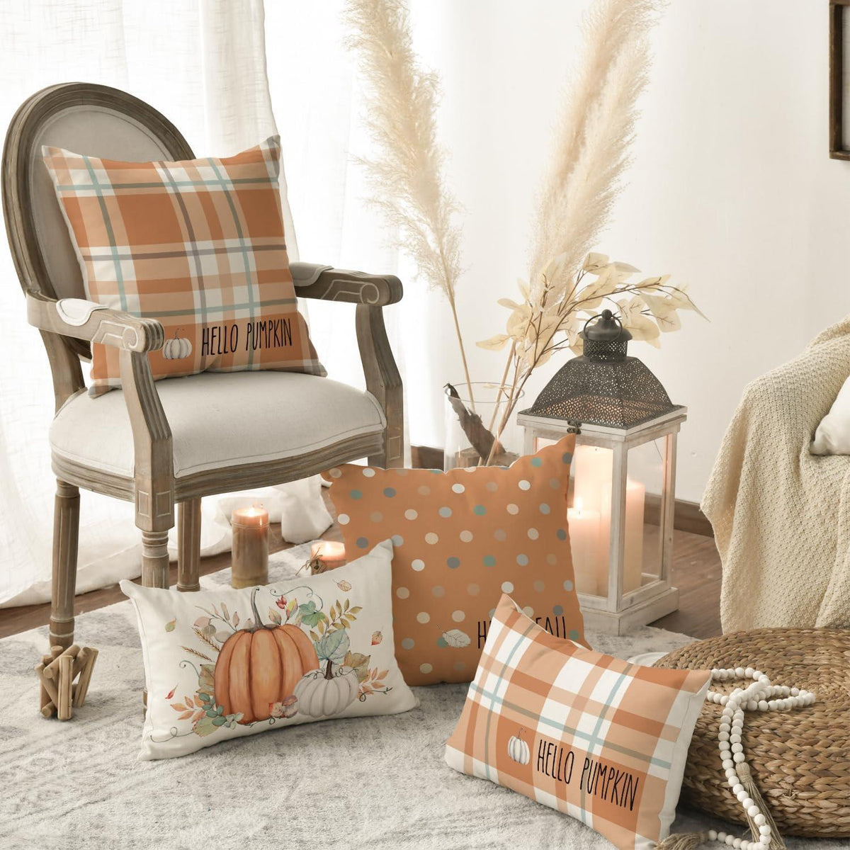 Orange Eukalyptus Herbst Kissenbezüge 4er Set 40x40 cm Deko