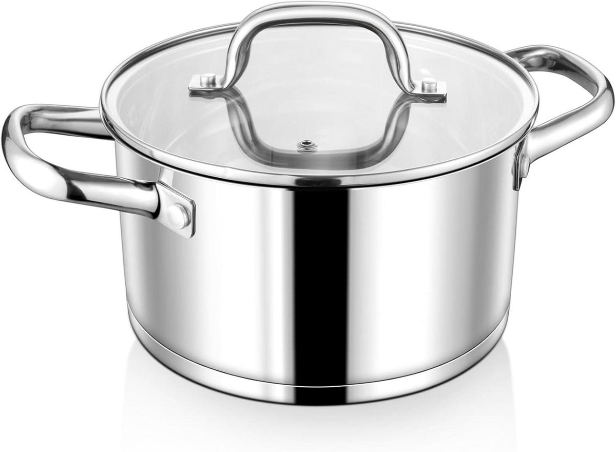 Kochtopf 20cm Edelstahl Nudeltopf Induktion Glasdeckel 3,8L