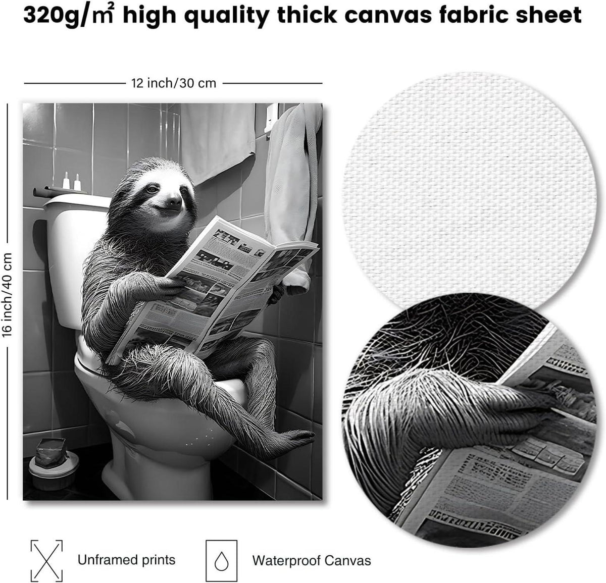 Lustiges Faultier Leinwand Poster Badezimmer Toilette Zeitung